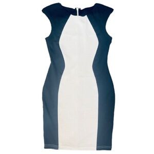 LIPSY Elegant Black and Cream Sleeveless Shoulderpad Ribbed Dress Zip  Closure 8